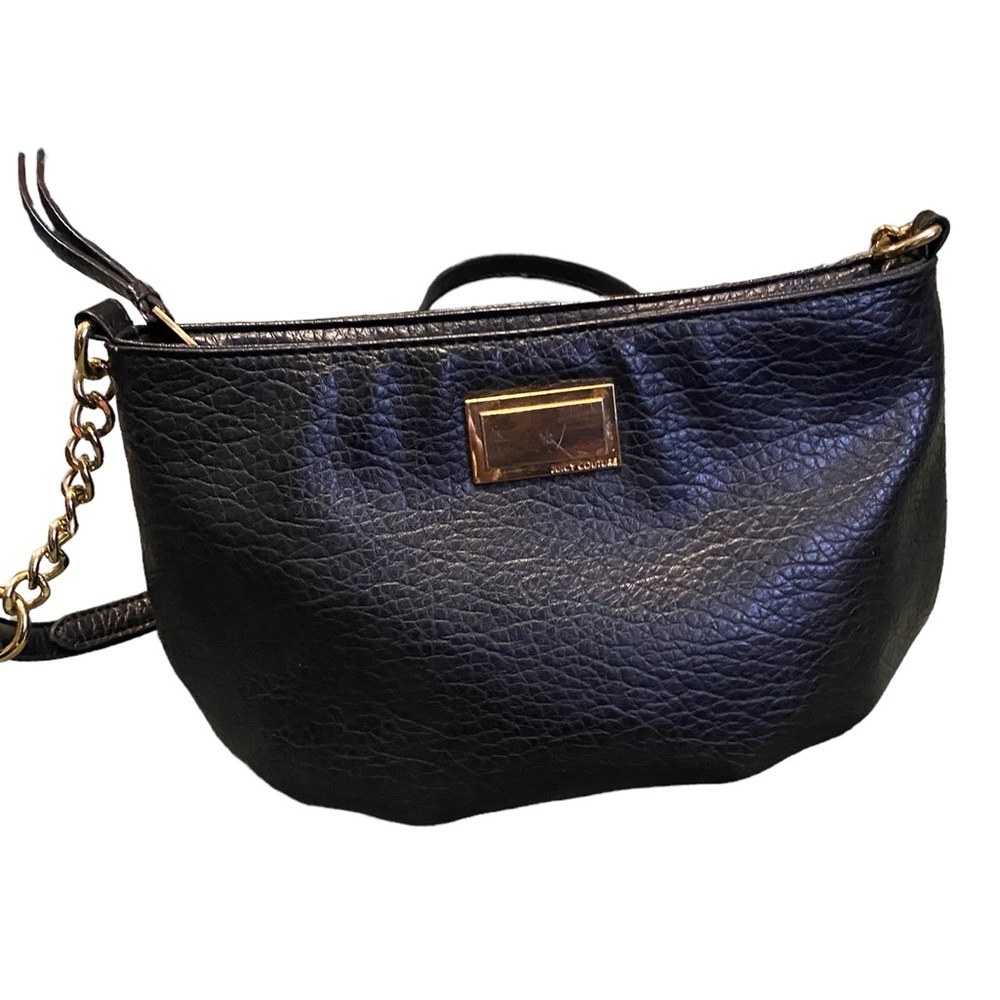 Black Leather Juicy Couture Crossbody Purse with Gold Chain Detail